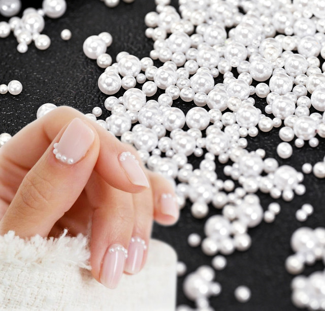 Pearls Nail Decor White Round, Diseños De Uñas Con Perlas